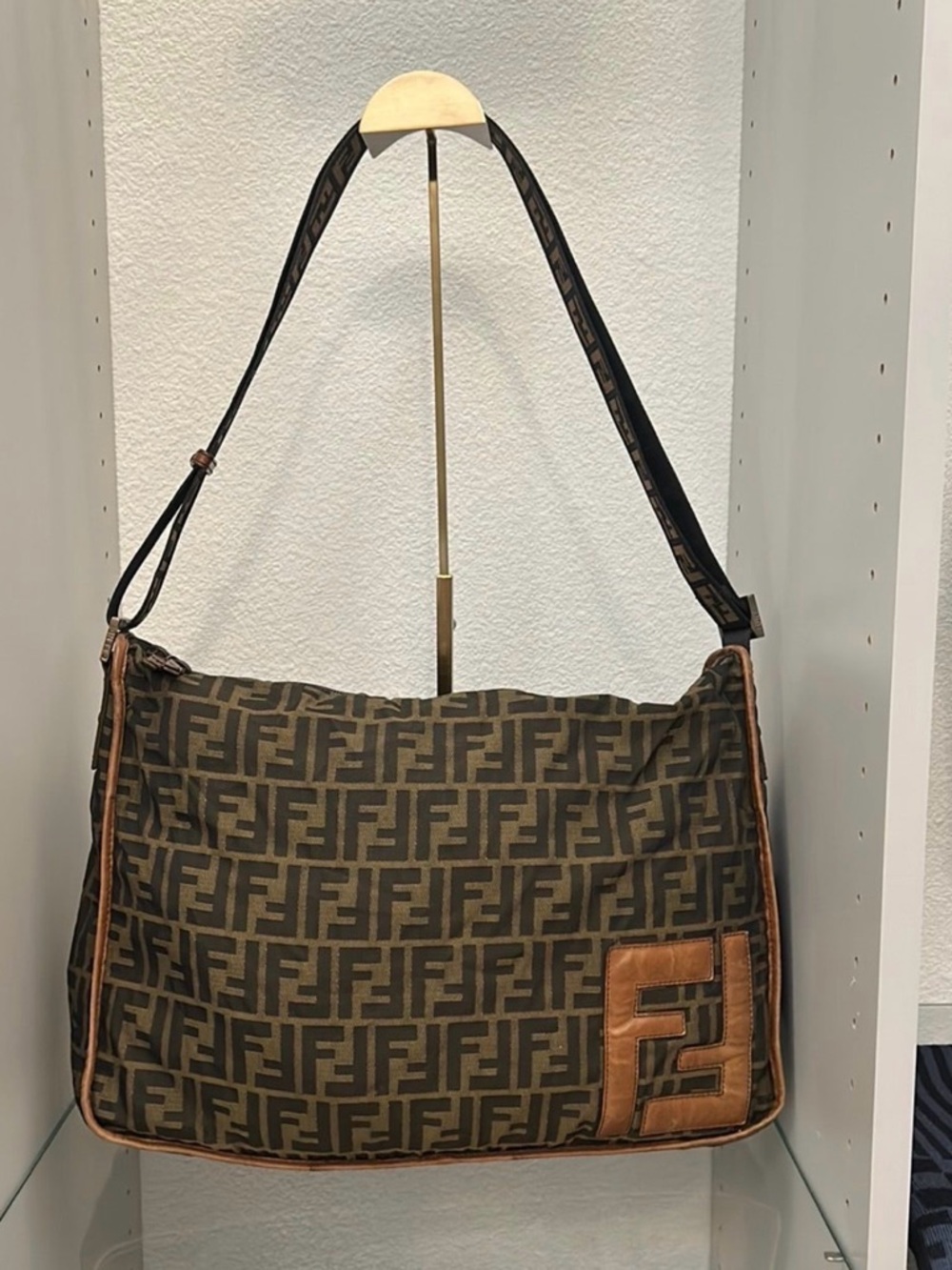 Fendi Zucca FF Crossbody Messenger Bag Brown Canvas Leather Vintage - Picture 2 of 13